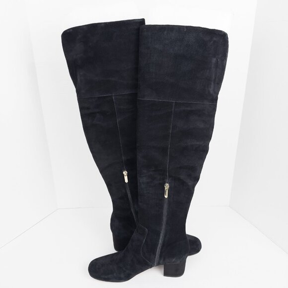 Sam Edelman Elina Over The Knee Boots Womens 8M Black Suede 2" Heel Round Toe - Picture 6 of 16